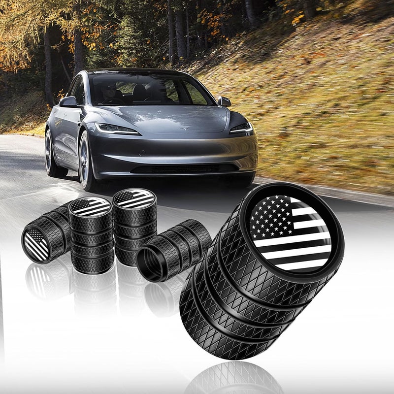 Eaglewireless 4+1 Pack Tire Valve Stem Caps Leakproof Aluminum Tire Valve Caps with Rubber O-Rings Compatible with for Tesla Model 3, S, X, Y (US Flag) - Image 2
